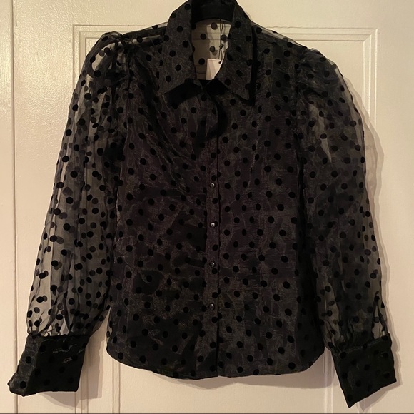 NWT sheer back black polka dot blouse - Picture 3 of 7